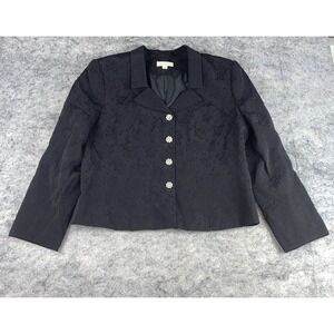 Vintage Lord & Taylor Women's 16 Lined Black Floral Academia Embroidered Blazer